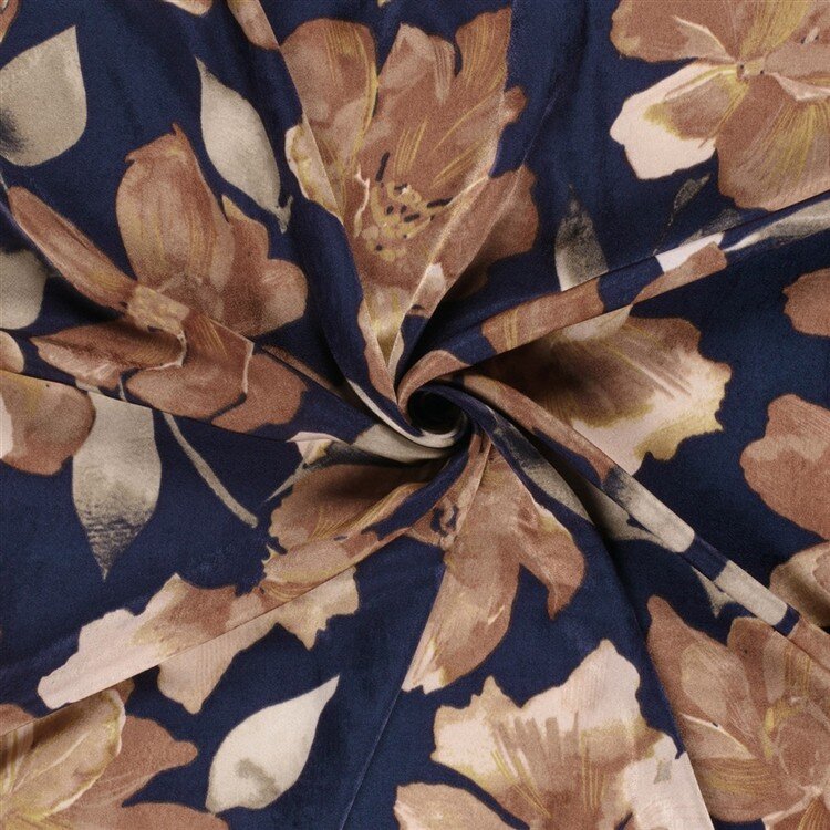 Polyester Satin Samt Blumen - dunkelblau