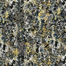 Polyester Satin Samt LEAVES  schwarz