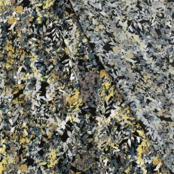 Polyester Satin Samt LEAVES  schwarz