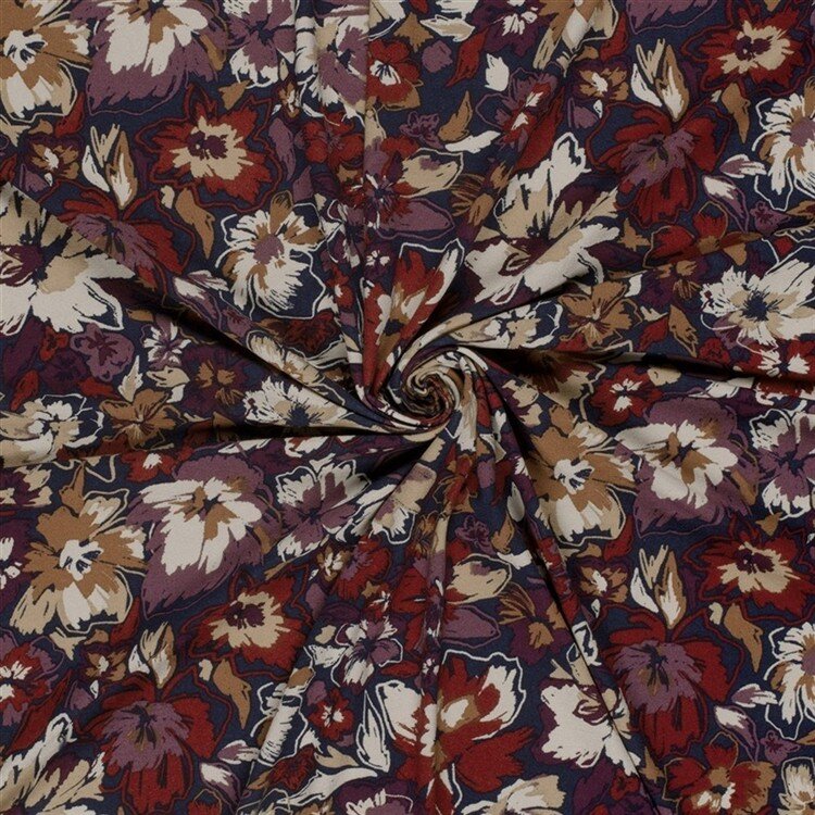 Viskose Jersey Blumen - dunkelblau