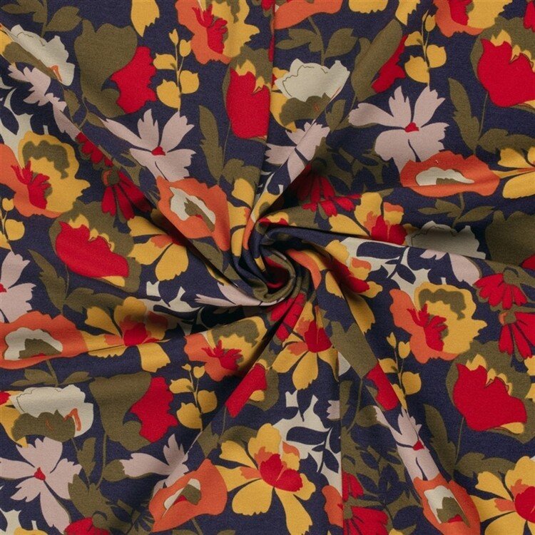 Romanit Jersey "Punta di Roma" Blumen - dunkelblau