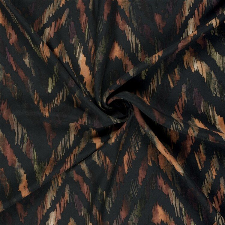 Viskose Popeline wildes ZickZack dunkelgrau