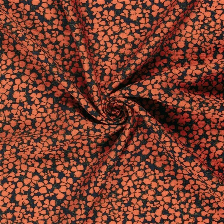 Viskose Nylon Ottoman Blumen - dunkelblau