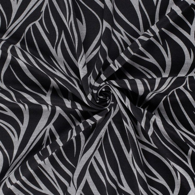 Polyester Viskose Mix Wellen Streifen - schwarz
