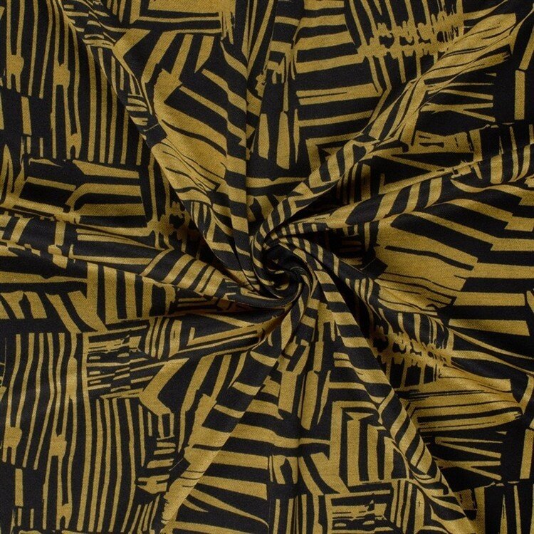 Polyester Viskose Mix Streifen Formen - ockergelb