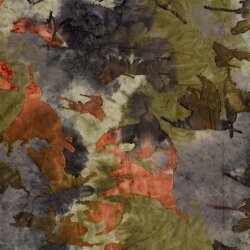 Polyester Viskose Jersey Jacquard  Burnout Batik Vögel - oliv