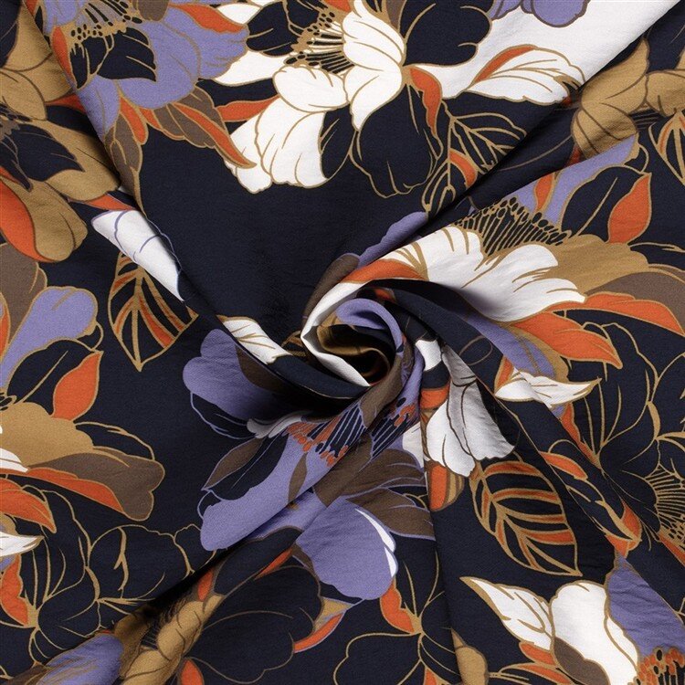 Viskose Nylon Crêpe Blumen - dunkelblau