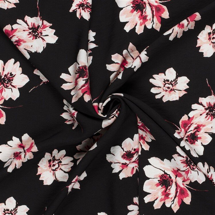Viskose Nylon Crêpe Blumen schwarz