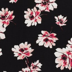Viskose Nylon Crêpe Blumen schwarz