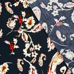 Viskose Crêpe Paisley - dunkelblau