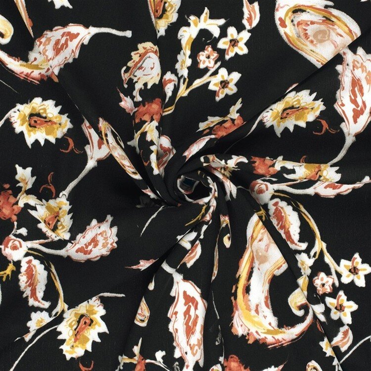 Viskose Crêpe Paisley - schwarz