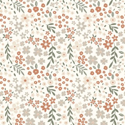 Baumwollpopeline zarte Blumenwiese- creme