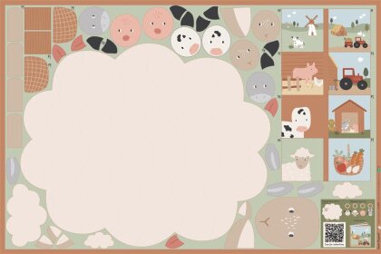 Baumwollpopeline Panel Spielmatte Bauernhof - beige