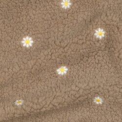 Teddystoff Bestickt Gänseblümchen - taupebraun