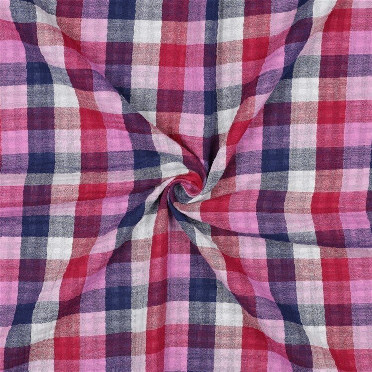 Musselin DOUBLE SIDED Karomuster - LILA / dunkelblau