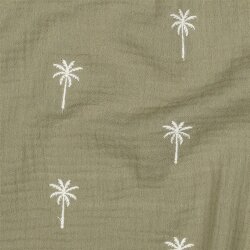 Musselin Bestickt PALM TREES - MOSS GREEN