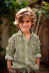 Musselin Bestickt PALM TREES - MOSS GREEN