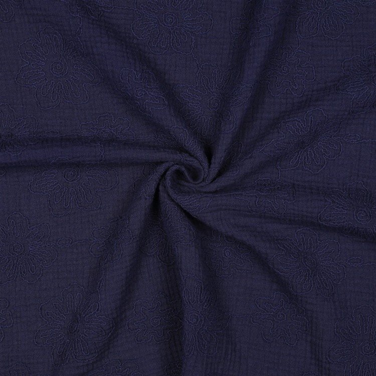 Musselin Bestickt Blumen - dunkelblau