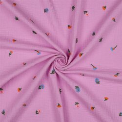 Musselin Bestickt Blumen - hellpink