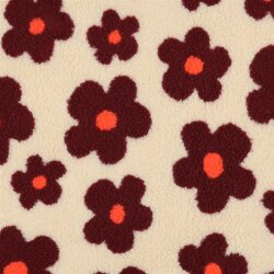 Teddystoff Blumen - hellbeige/weinrot