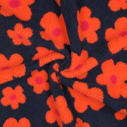Teddystoff Blumen - dunkelblau/koralle