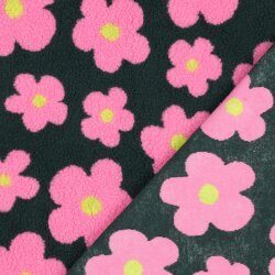 Teddystoff Blumen - dunkeloliv/hellpink