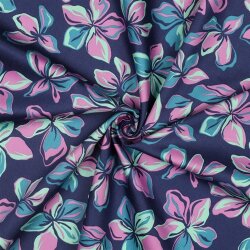 Baumwollsatin Blumen - dunkelblau