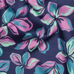 Baumwollsatin Blumen - dunkelblau
