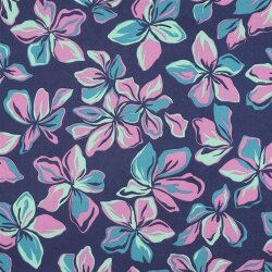 Baumwollsatin Blumen - dunkelblau