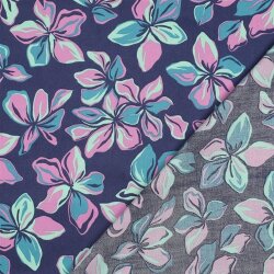 Baumwollsatin Blumen - dunkelblau