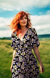 Baumwollsatin Blumen - DARK GREEN