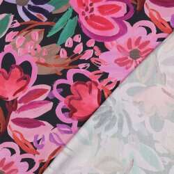 Baumwollsatin Digital Blumen - dunkelblau