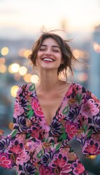 Baumwollsatin Digital Blumen - dunkelblau