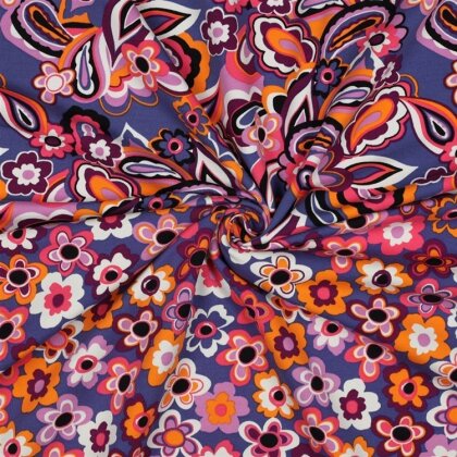 French Terry Blumen - dunkelblau