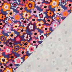 French Terry Blumen - dunkelblau