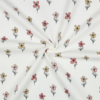 Waffeljersey süsse Blümchen - creme/antikpink