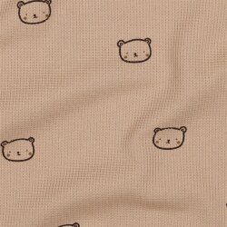 Waffeljersey süsse Bärenköpfe - kamelbeige