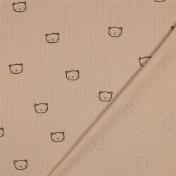 Waffeljersey süsse Bärenköpfe - kamelbeige