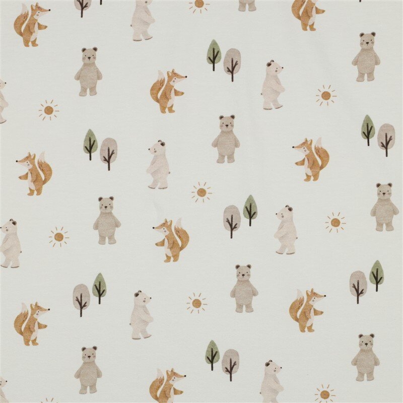 Baumwolljersey Digital Waldtiere - weiss