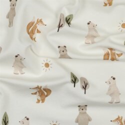 Baumwolljersey Digital Waldtiere - weiss