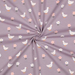 Baumwolljersey Bio~Organic Vögel und Blümchen -...