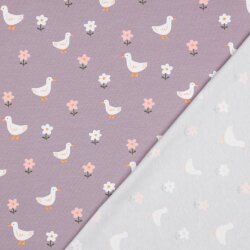 Baumwolljersey Bio~Organic Vögel und Blümchen - softlavendel