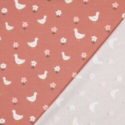 Baumwolljersey Bio~Organic Vögel und Blümchen  - dunkelaltpink