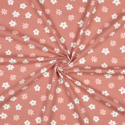 Baumwolljersey Bio~Organic Blumen - dunkelaltpink