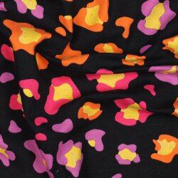 Baumwolljersey Glitzer bunte Leoflecken - schwarz