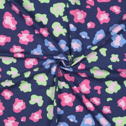 Baumwolljersey Glitzer bunte Leoflecken - dunkelstahlblau