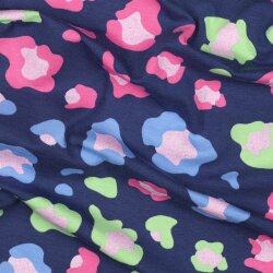 Baumwolljersey Glitzer bunte Leoflecken - dunkelstahlblau