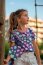 Baumwolljersey Glitzer bunte Leoflecken - lila