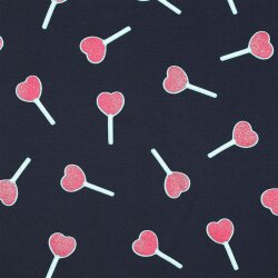 Baumwolljersey Glitzer Herzlolli - nachtblau