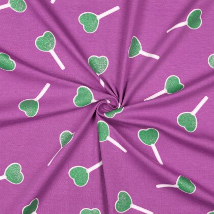 Baumwolljersey Glitzer Herzlolli - viola